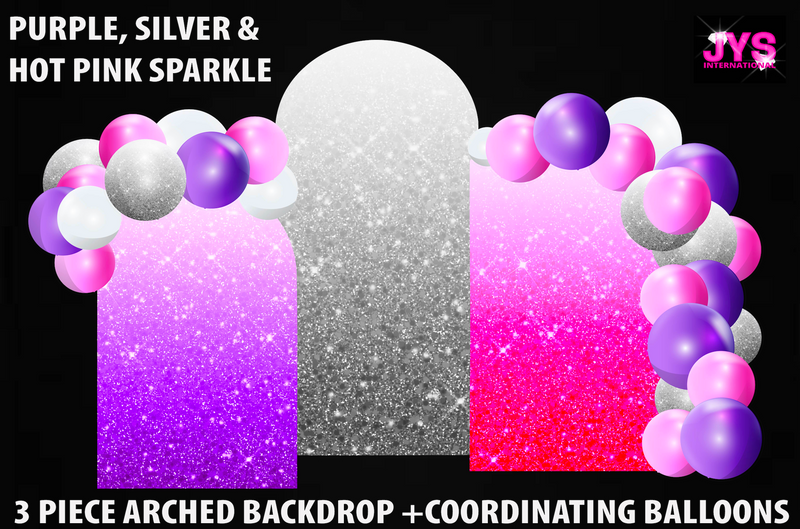 ARCHED BACKDROP: GLITTER PURPLE, SILVER & PINK