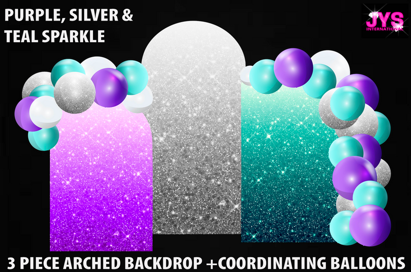 ARCHED BACKDROP: GLITTER PURPLE, SILVER & TEAL