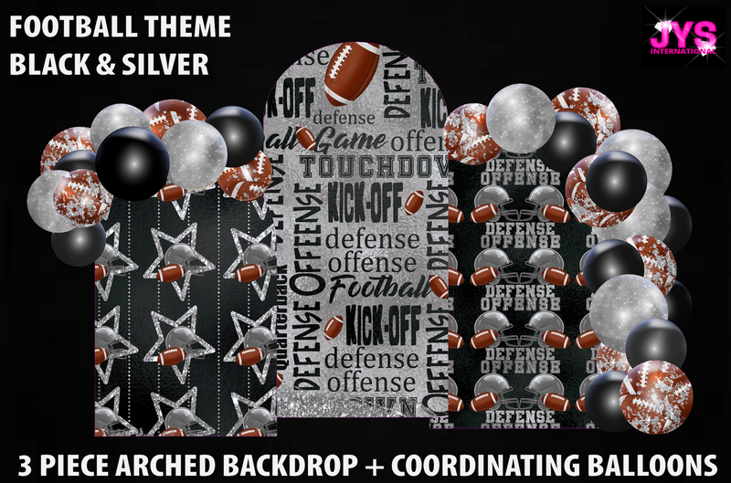 ARCHED BACKDROP: BLACK & SILVER FOOTBALL THEME