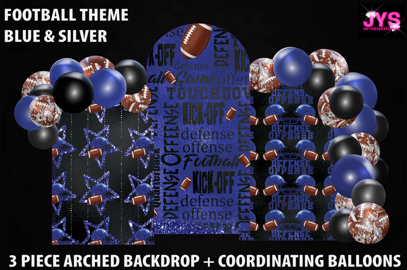 ARCHED BACKDROP: BLUE & SILVER FOOTBALL THEME