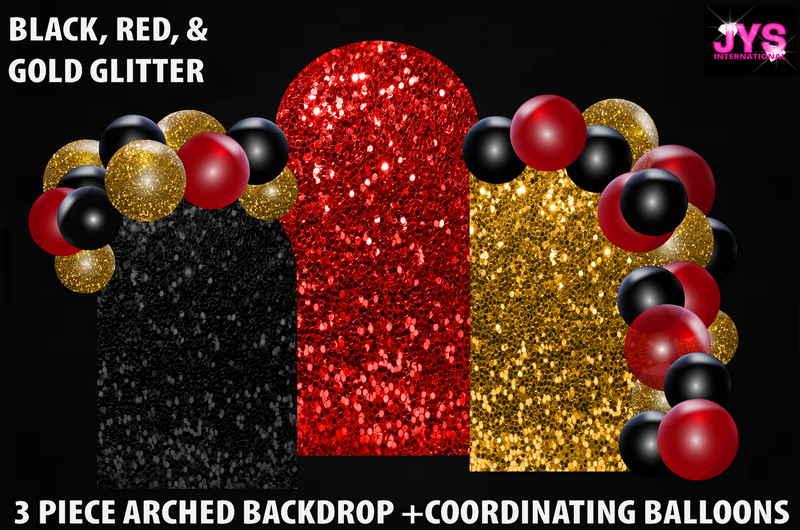 ARCHED BACKDROP: GLITTER BLACK, RED & GOLD