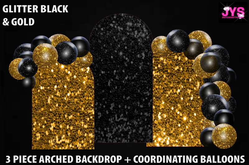 ARCHED BACKDROP: GLITTER BLACK & GOLD