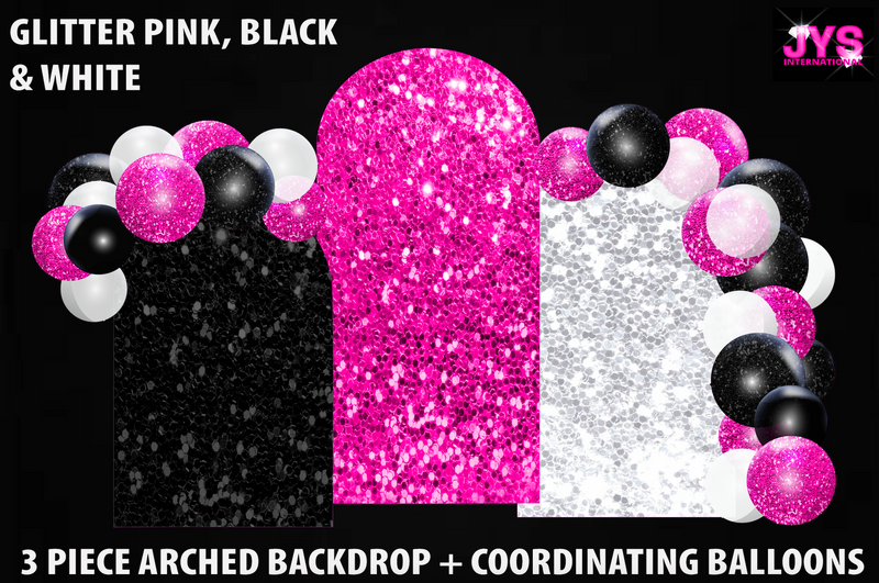 ARCHED BACKDROP: GLITTER BLACK, PINK & WHITE