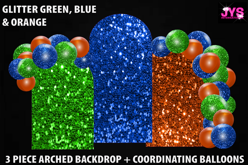 ARCHED BACKDROP: GLITTER BLUE, GREEN, ORANGE