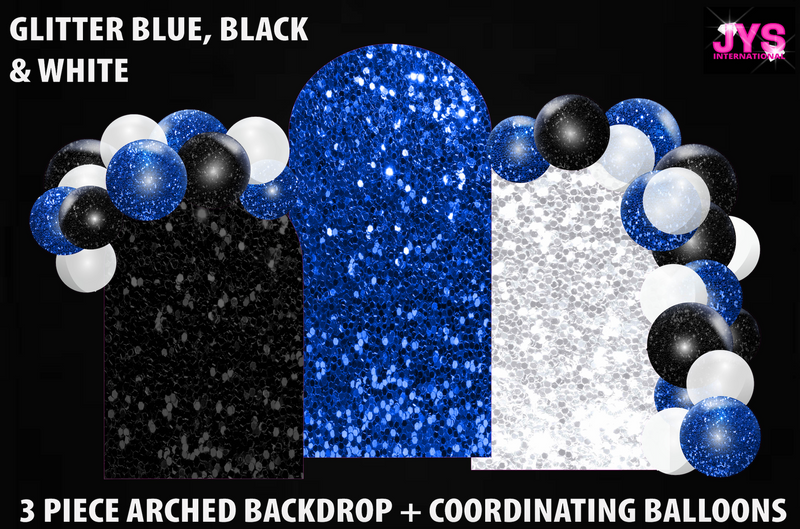ARCHED BACKDROP: GLITTER BLUE, BLACK, WHITE
