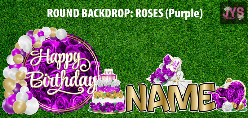 ROUND BACKDROP: HAPPY BIRTHDAY (PURPLE ROSES)