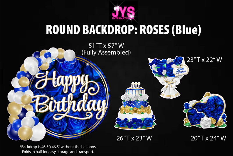 ROUND BACKDROP: HAPPY BIRTHDAY (BLUE ROSES)