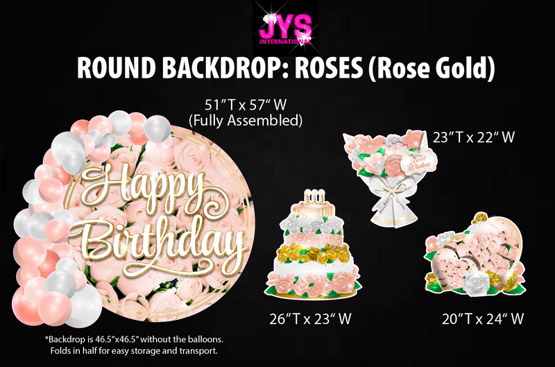ROUND BACKDROP: HAPPY BIRTHDAY (ROSE GOLD ROSES)
