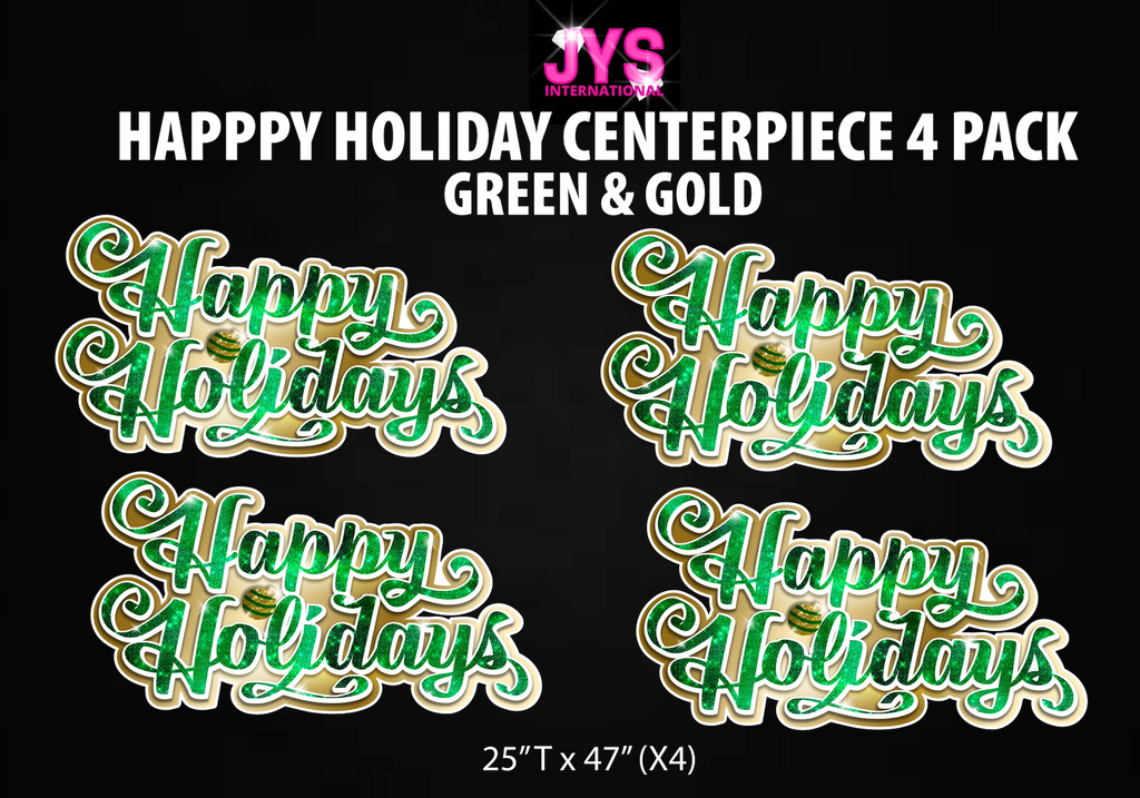 HAPPY HOLIDAYS CENTERPIECE 4 PACK (GREEN & GOLD) - Yard Card Signs by JYS International