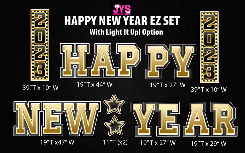 HAPPY NEW YEAR EZ SET (With Light It Up Option): Black & Gold