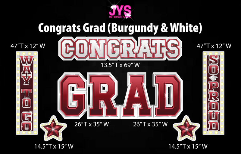 CONGRATS GRAD (With Light It Up Option): BURGUNDY & WHITE