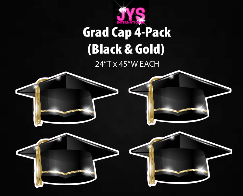(4) PACK GRAD CAPS: BLACK & GOLD