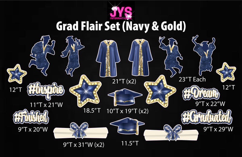 GRAD FLAIR: NAVY & GOLD - Yard Card Signs by JYS International