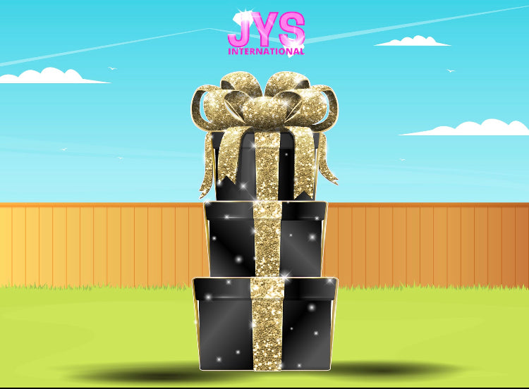 JAZZY 8FT GIFT BOX: BLACK & GOLD - Yard Card Signs by JYS International