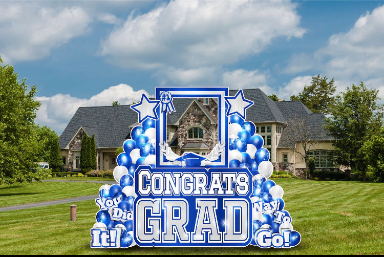 CONGRATS GRAD PHOTO OP SET: WHITE & BLUE - Yard Card Signs by JYS International