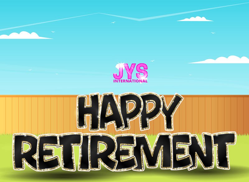 23”T Happy Retirement Fold: Black & Gold